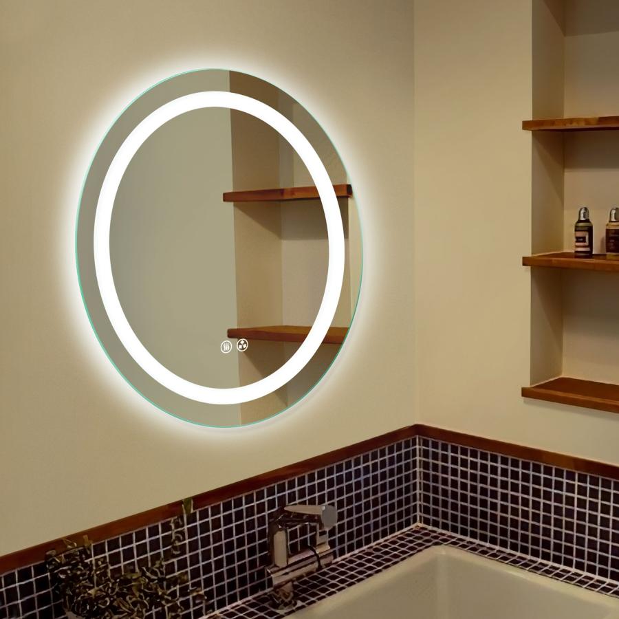ledミラー 丸鏡 60cm 壁掛け 化粧鏡 ライト付き ウォールミラー 壁掛けミラー 鏡 洗面鏡 時計機能 調光 調色 曇り止め機能 省エネ 防水加工 飛散防止 | ミルオ君の鏡工房 | 05