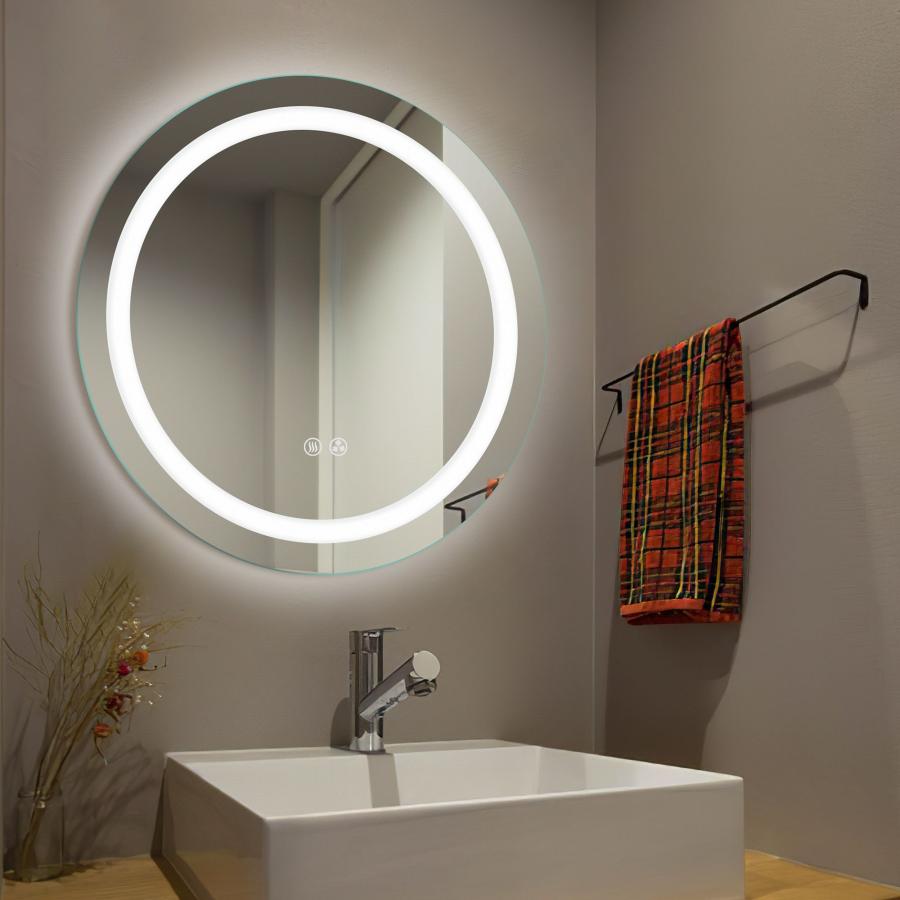 ledミラー 丸鏡 60cm 壁掛け 化粧鏡 ライト付き ウォールミラー 壁掛けミラー 鏡 洗面鏡 時計機能 調光 調色 曇り止め機能 省エネ 防水加工 飛散防止 | ミルオ君の鏡工房 | 06