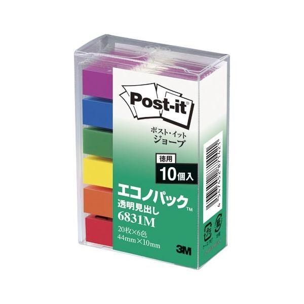 （まとめ） 住友スリーエム ポストイット(R) ジョーブ 透明見出し エコノパック(TM)製品 6831M 混色6色 10個入 〔×3セット〕[21]