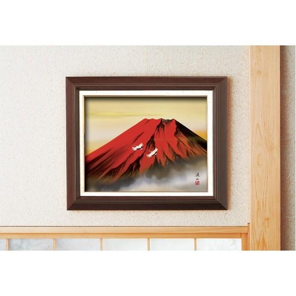日本画額 木製フレームセット オンタケF6号 伊藤渓山 「赤富士」 433×525×50mm 化粧箱入り 額縁 額 フレーム[21]