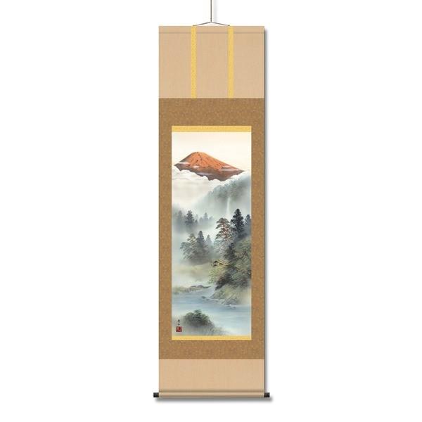 掛け軸 鈴村秀山 尺三 紅峰清風 長さ約1754ｍｍ 画寸 997×336mm 化粧箱入り 日本製 掛軸[21]