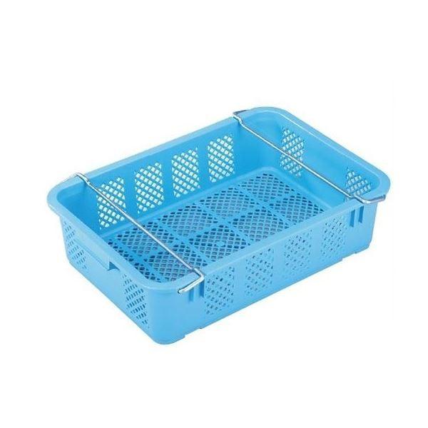 〔5個セット〕プラスケット/網目ボックス 〔No.350 金具付き〕 ブルー スタッキング金具使用時：段積み可[21]