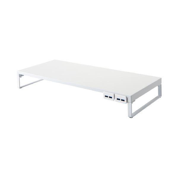 LIHITLAB 机上台 590mm USB3.0ハブ付 白 A-7334-0[21]