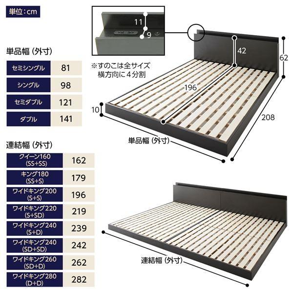 安い ベッド 低床 連結 ロータイプ すのこ 木製 LED照明付き 棚付き 宮付き コンセント付き シンプル モダン ホワイト セミシングル ベッドフレームのみ[21]
