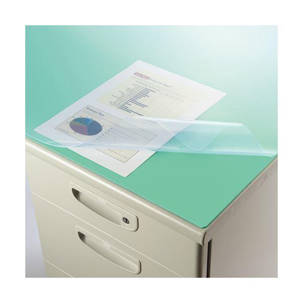 (まとめ）ライオン事務器 デスクマット再生オレフィン製 光沢仕上 ダブル（グリーンマット付） 1590×590×1.5mm No.166-PRK1枚〔×3セット〕[21]