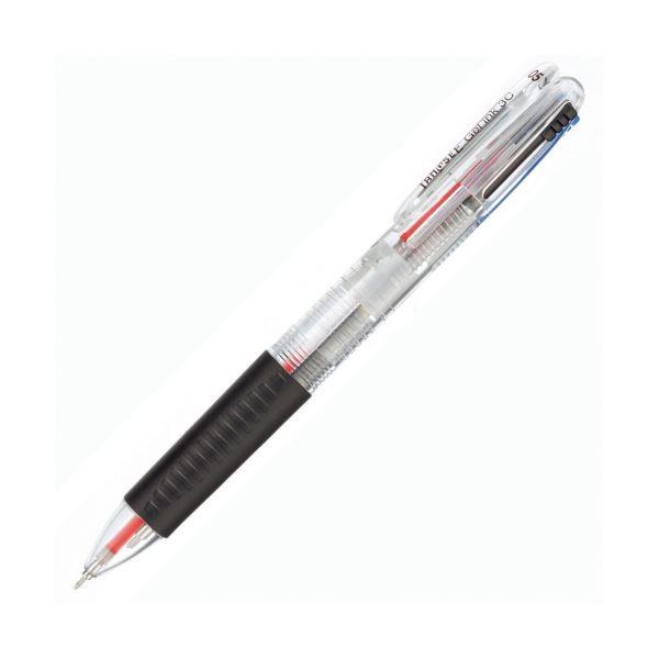 (まとめ) TANOSEEノック式ゲルインク3色ボールペン （軸色 クリア） 1本 〔×50セット〕[21]