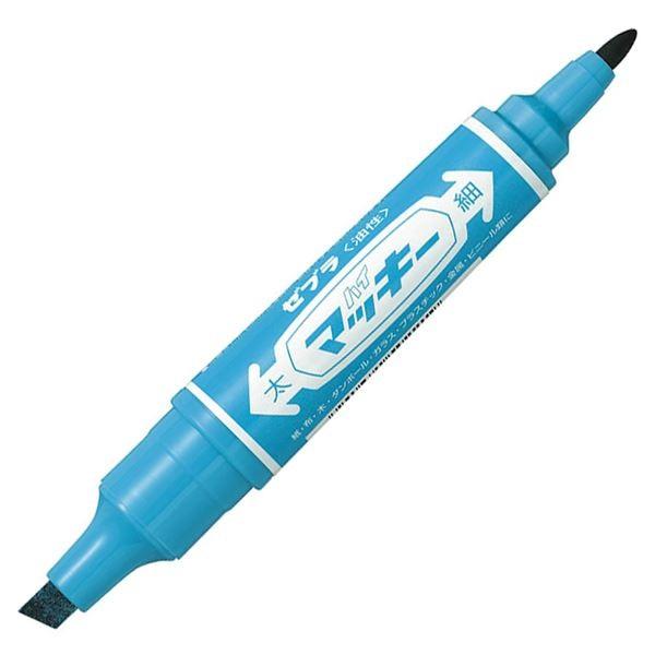 (まとめ) ゼブラ 油性マーカー ハイマッキー角芯太字+丸芯細字 ライトブルー MO-150-MC-LB 1本 〔×100セット〕[21]