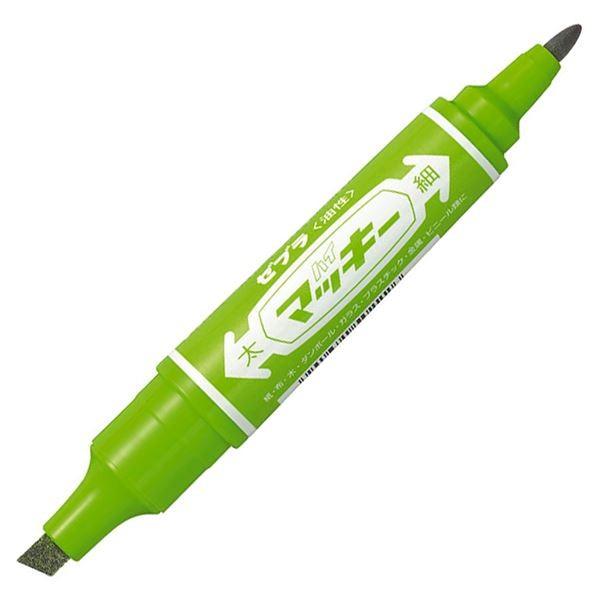 (まとめ) ゼブラ 油性マーカー ハイマッキー角芯太字+丸芯細字 ライトグリーン MO-150-MC-LG 1本 〔×100セット〕[21]