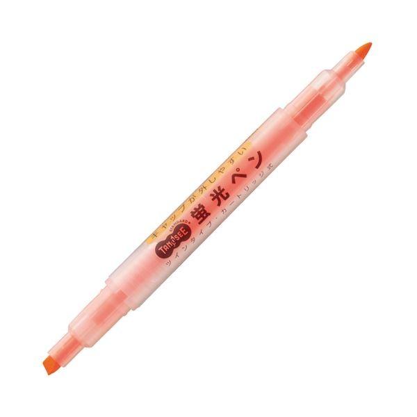 (まとめ) TANOSEEキャップが外しやすい蛍光ペン ツイン オレンジ 1本 〔×100セット〕[21]