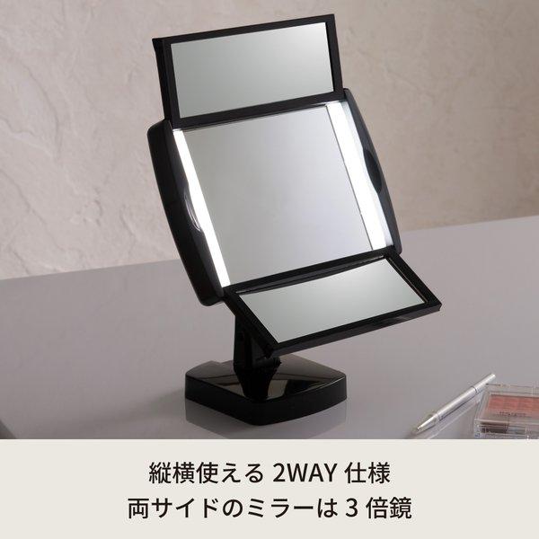 〔12個セット〕キレイミラー(ブラック/黒) LED/ライト付/2WAY/三面鏡/拡大鏡/卓上ミラー/手鏡/メイク/化粧/スタンド/折りたたみ/回転式/光る/韓国インテ...[21]_1