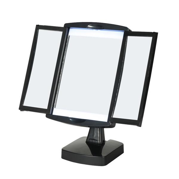 〔12個セット〕キレイミラー(ブラック/黒) LED/ライト付/2WAY/三面鏡/拡大鏡/卓上ミラー/手鏡/メイク/化粧/スタンド/折りたたみ/回転式/光る/韓国インテ...[21]_4