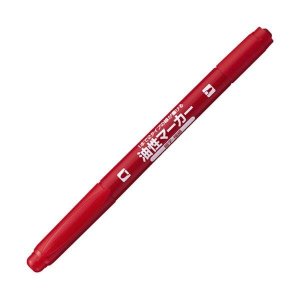 （まとめ）コクヨ 再生樹脂油性マーカーツイン細字+極細 赤 PM-41R 1セット（10本）〔×5セット〕[21]