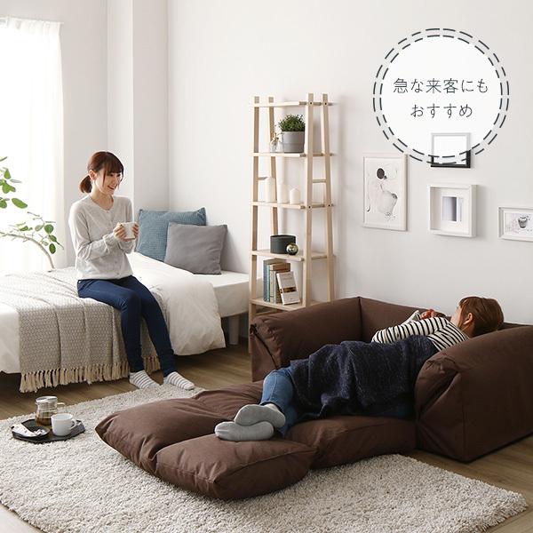 3WAY ソファーベッド/ローソファー 〔グレー〕肘付き 日本製