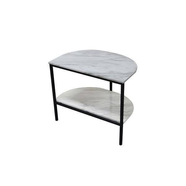サイドテーブル ローテーブル 約幅60×奥行39×高さ50cm ホワイト マーブル調 大理石調 スチール脚 組立品 リビング ダイニング〔代引不可〕[21]