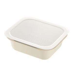 〔24個セット〕 コランダー ＆ バット 約幅24.5×奥行21×高さ9cm L アイボリー ふた付き 電子レンジ対応 レクタングル キッチン[21]