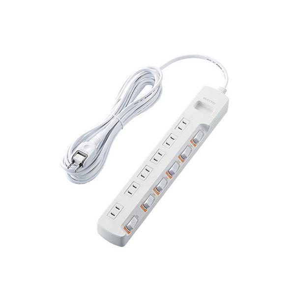 （まとめ） エレコム 省エネタップ/無灯個別スイッチ/雷ガード付/6個口/5m/ホワイト T-K5B-2650WH 〔×2セット〕[21]