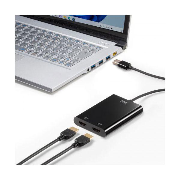 サンワサプライ USB-HDMIディスプレイアダプタ 4K×2画面出力 ブラック USB-CVU3HD6[21]の画像