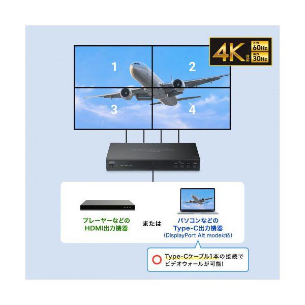 サンワサプライ 4画面ビデオウォールコントローラ 4K対応 ブラック VGA-PHD4VWC[21]の画像