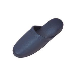 （まとめ）抗菌ビニールなめし革調家庭用スリッパ まっ黒い青味 10足[21]