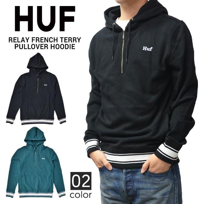 HUF ハフ RELAY FRENCH TERRY PULLOVER HOODIE ハーフジップ プル