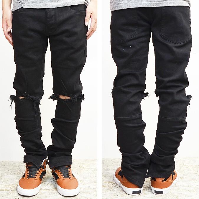 mnml ミニマル M1デニム M1 Stretch Denim Black ジーンズ デニムパンツ ストレッチ ダメージ加工 スリム テーパード スキニー 裾ジップ メンズ｜buddy-stl｜02