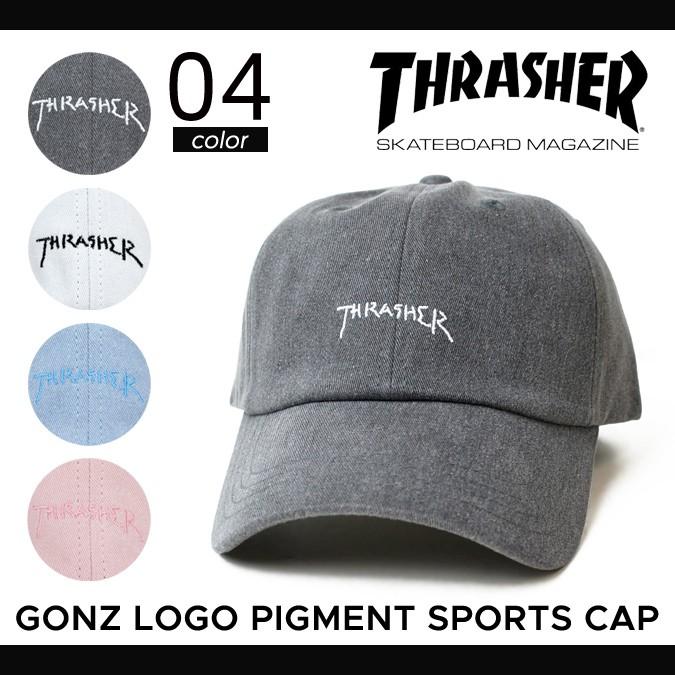 THRASHER スラッシャー GONZ LOGO PIGMENT SPORTS CAP 6-PANEL CAP ストラップバック キャップ 帽子 6パネルキャップ ストリート スケート バーゲン｜buddy-stl