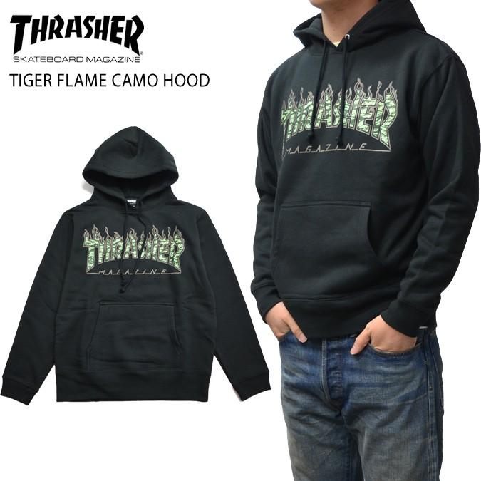 THRASHER スラッシャー TIGER FLAME CAMO SWEAT HOODIE プルオーバー パーカー スウェット フリース｜buddy-stl