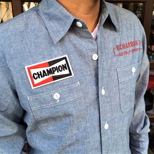 シャンブレーシャツ プリント入り RICHARDSON'S AUTO SERVICE