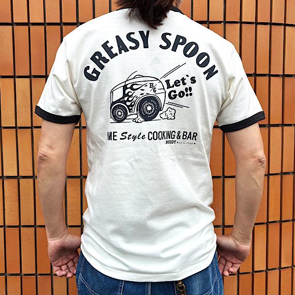 リンガーTシャツ Let's Go!! Greasy Spoon クルーネックTシャツ BUDDY