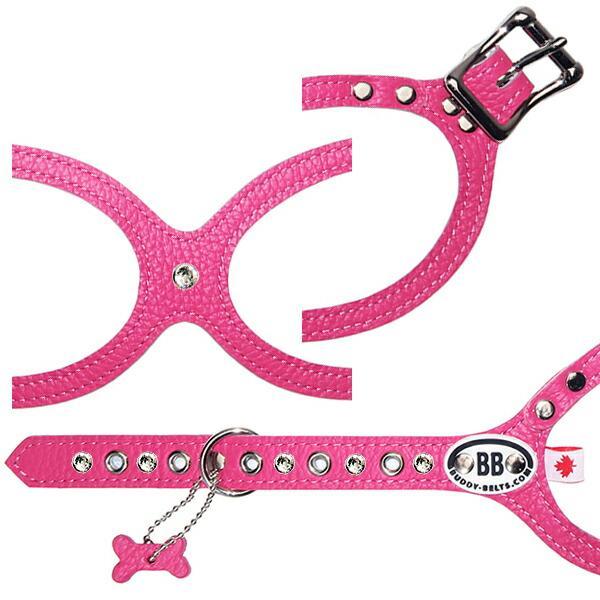 バディベルト ハーネス 5号 胴輪 ホットピンク HOT PINK ラインストーン付 スワロフスキー付 スワロ付 ペット 犬 レザー 本革 BUDDY