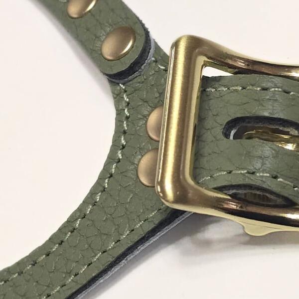 バディーベルト　レザーハーネス　新色　セージ　3.5号 バディーベルト ハーネス 3.5号 セージ スワロフスキー