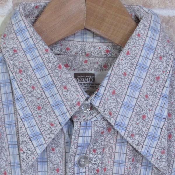 ビンテージ 柄シャツ 70年代 モンゴメリーワード MontgomeryWARD 茶 