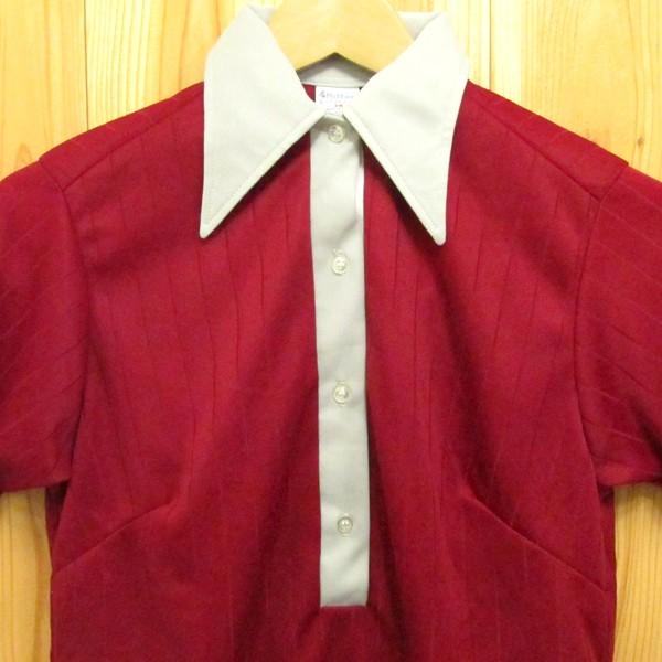 ビンテージ古着 ボーリングシャツ Hilton/ヒルトン 34 ポロシャツ 70〜80年代 アメリカ製 えんじ色 ワインレッド 赤