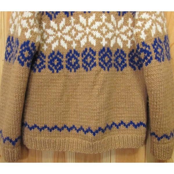 古着 カウチン セーター ノルディック柄 雪柄 茶×青×白 スノー ニット