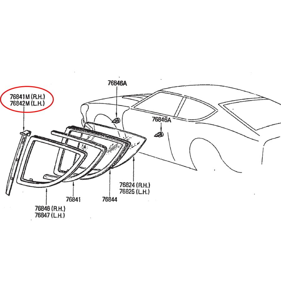 S30Z用新品-リア*クウォーターガラス/ウェザーストリップ リヤ