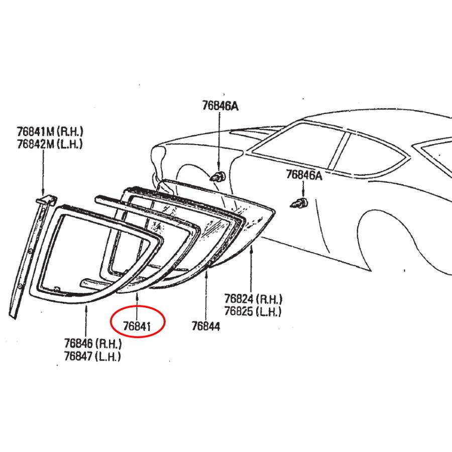 S30Z用新品-クオーター ガラス ウェザー(2) 日産純正品 三角窓 S30Z用新品-クオーター ガラス ウェザー(2) 日産純正品 三角窓