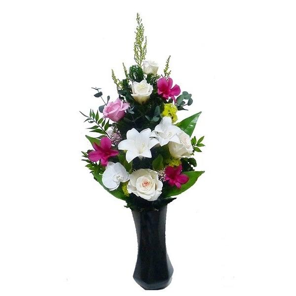 のプリザーブドフラワー仏花２５８　サイズL　お花はもちろん葉っぱに至るまですべてプリザーブド加工、造花は一切不使用の仏壇用アレンジメント