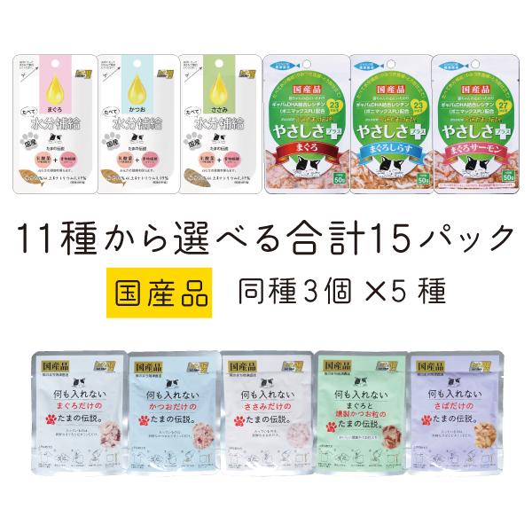 たまの伝説 選べる 11種 5セット 15パック 何も入れない 水分補給 やさしさプラス 国産 パウチ キャットフード STIサンヨー たま伝 | たまの伝説