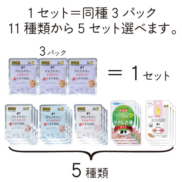 たまの伝説 選べる 11種 5セット 15パック 何も入れない 水分補給 やさしさプラス 国産 パウチ キャットフード STIサンヨー たま伝 | たまの伝説 | 03