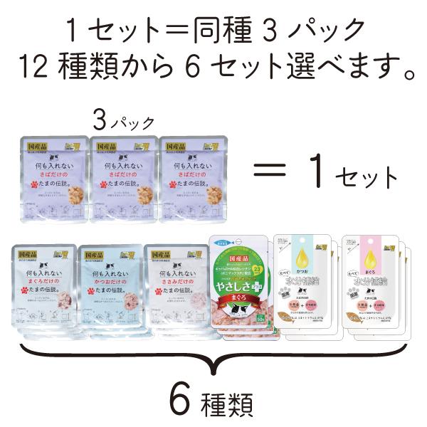 たまの伝説 選べる 12種 6セット 18パック 何も入れない 水分補給 やさしさプラス 国産 パウチ キャットフード STIサンヨー たま伝 | たまの伝説 | 03