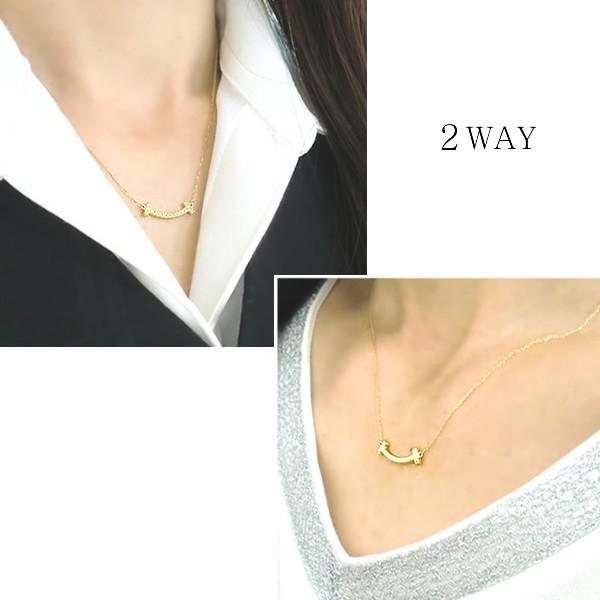 K18YG/PG/WG スマイル ネックレス ラインネックレス ダイヤモンド 0.1 
