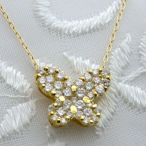 k18 ダイヤモンド ネックレス K18 パヴェ バタフライ 0.5ct 誕生石