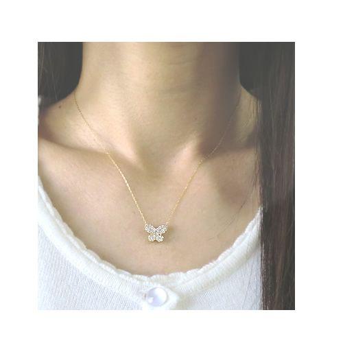 k18 ダイヤモンド ネックレス K18 パヴェ バタフライ 0.5ct 誕生石 