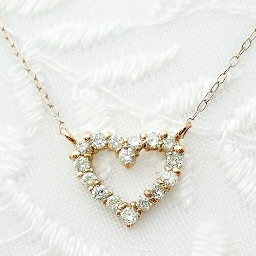 K18 WG ダイヤモンド0.20ct オープンハートモチーフネックレス
