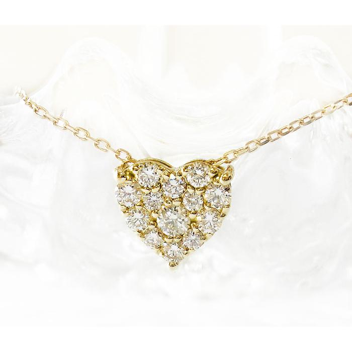 K10 YG/PG/WG ダイヤモンド ハート ネックレス 0.2ct ハートネックレス 