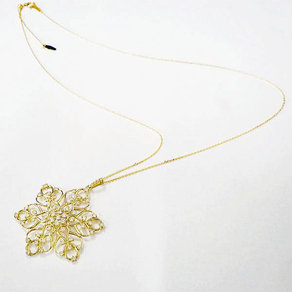 K18 ダイヤモンド 1.0ct ネックレス 1カラット 透かし ペンダント フラワー 花 大きめ レディース ジュエリー アクセ 記念日 プレゼント 結婚式 パーティーの画像