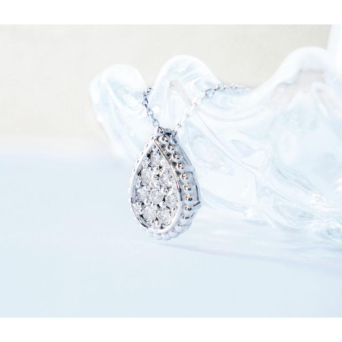 k18WG ネックレス ダイヤモンド 0.20ct ペンダント ツユ 雫
