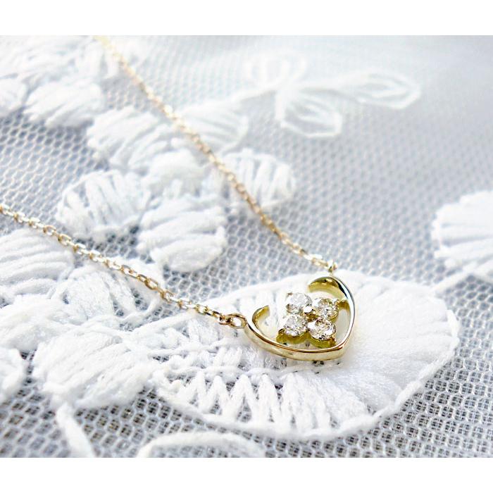ダイヤモンド 0.10ct ネックレス ハート K18 天然ダイヤ 誕生石 華奢 
