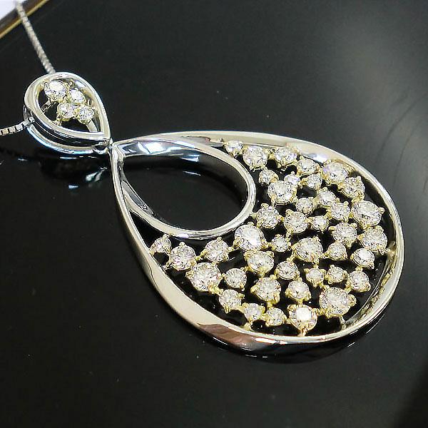 K18 PT900 ネックレス ダイヤモンド 1.50ct 雫モチーフ ドロップ型  