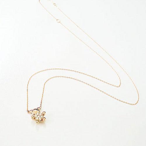 K18YG/PG/WG ダイヤモンド ネックレス 0.15ct クマ ベア 小ぶり
